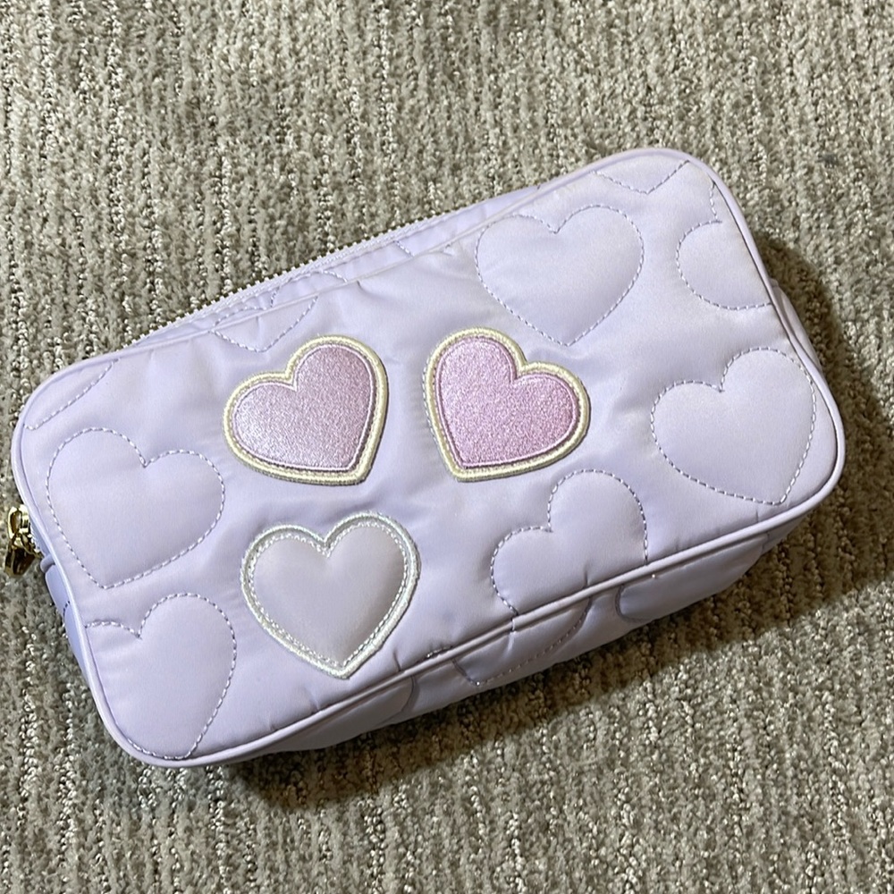 Stoney Clover Lane puffy Purple Heart pouch with 3 sewn on patches, GUC